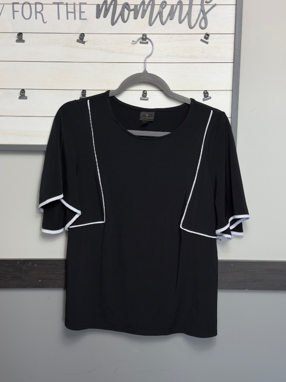 WORTHINGTON black & white classic blouse butterfly short sleeve size small